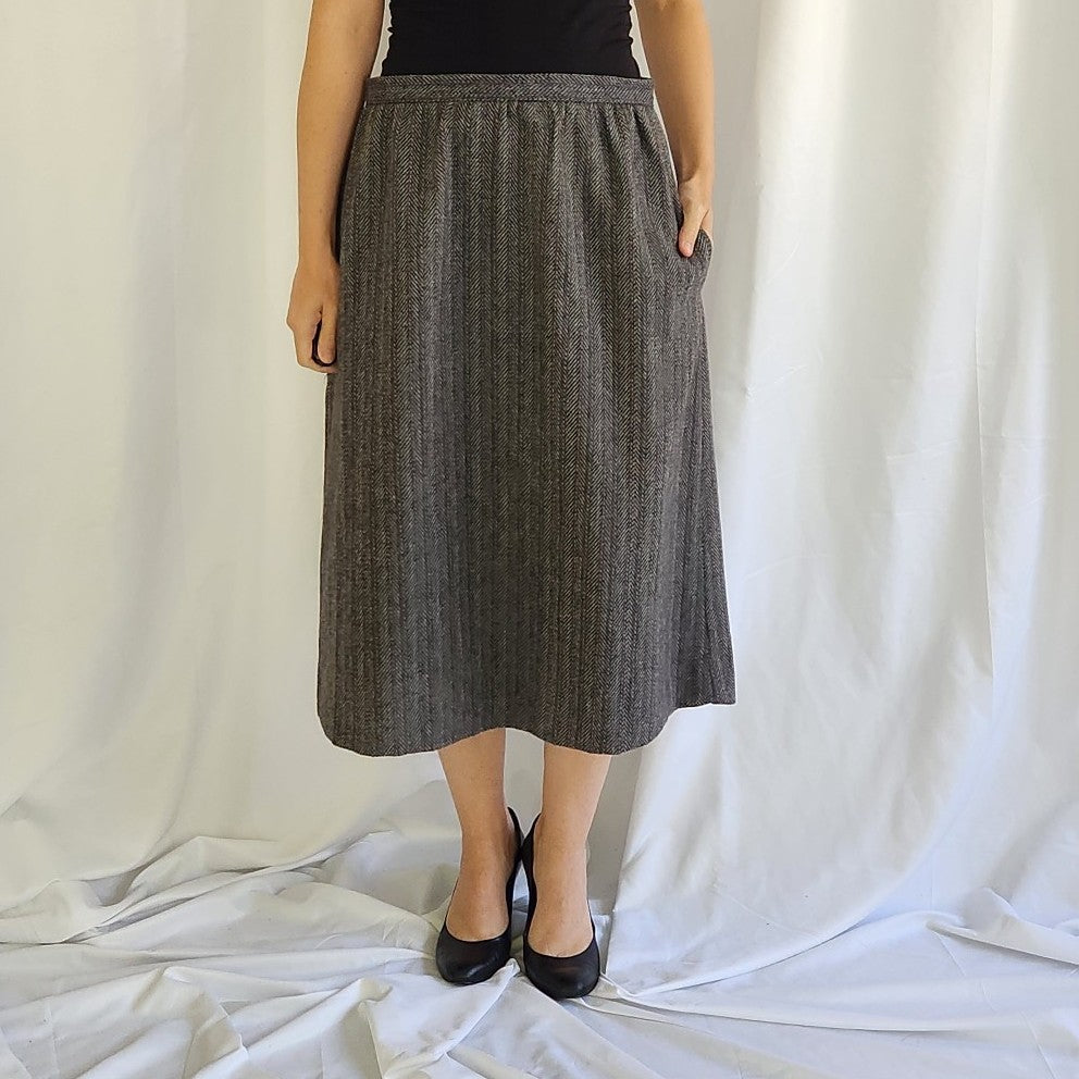 80s Gray Wool Houndstooth Skirt Suit