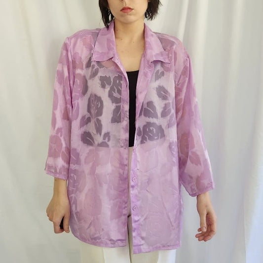 Y2K Sheer Purple Floral Top