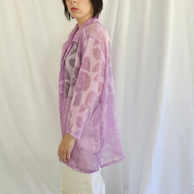 Y2K Sheer Purple Floral Top