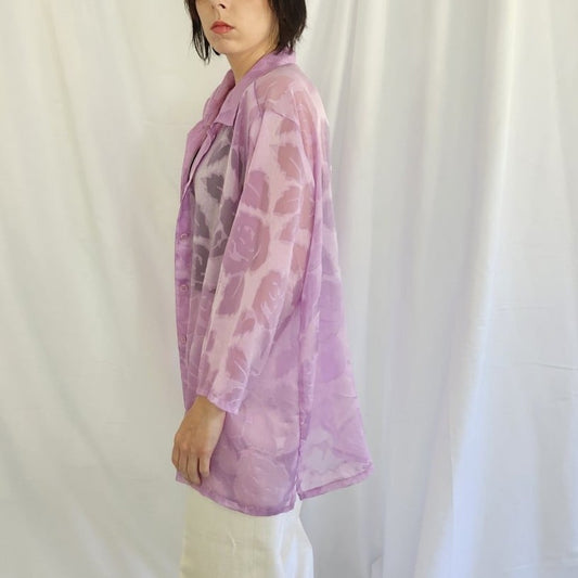 Y2K Sheer Purple Floral Top