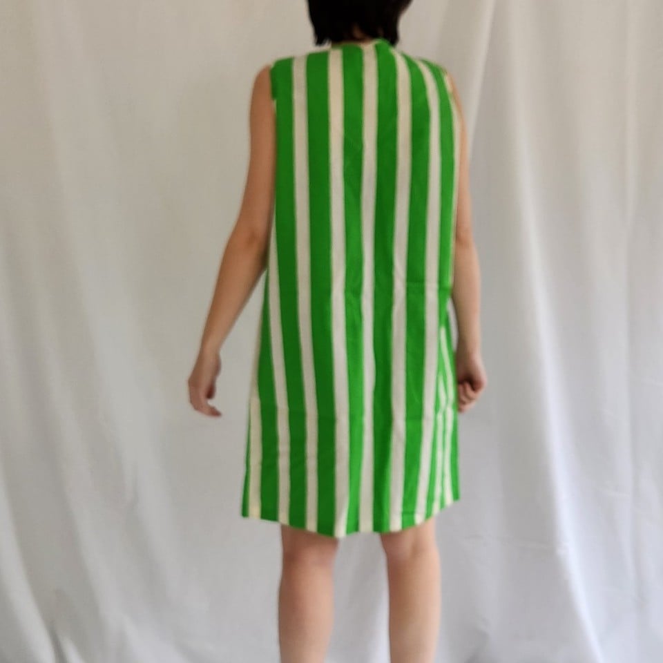 60s Green and White Striped Sundress