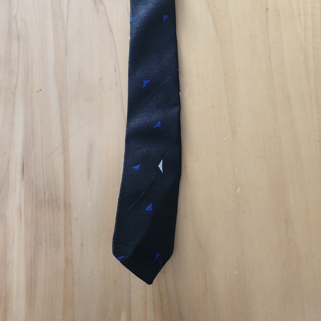 80s/90s Blacl, Blue, and White Geometric Skinny Tie