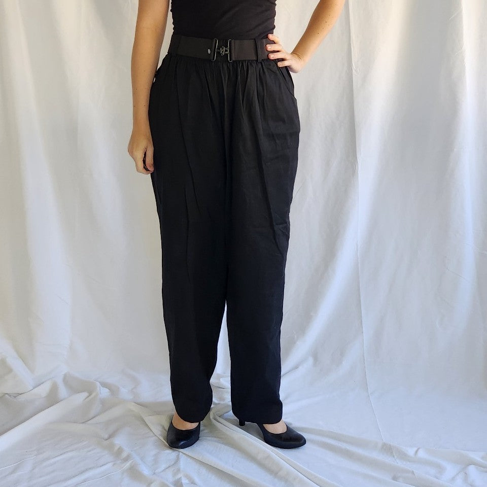 80s Black Loose Fit Pants and Belt
