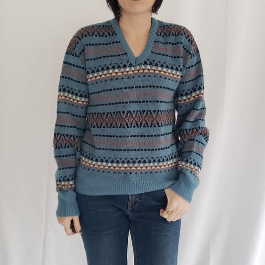 70s Blue Geometric Sweater