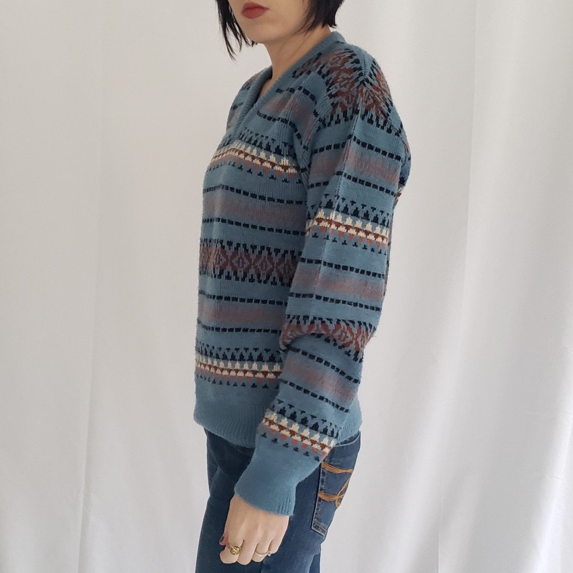 70s Blue Geometric Sweater