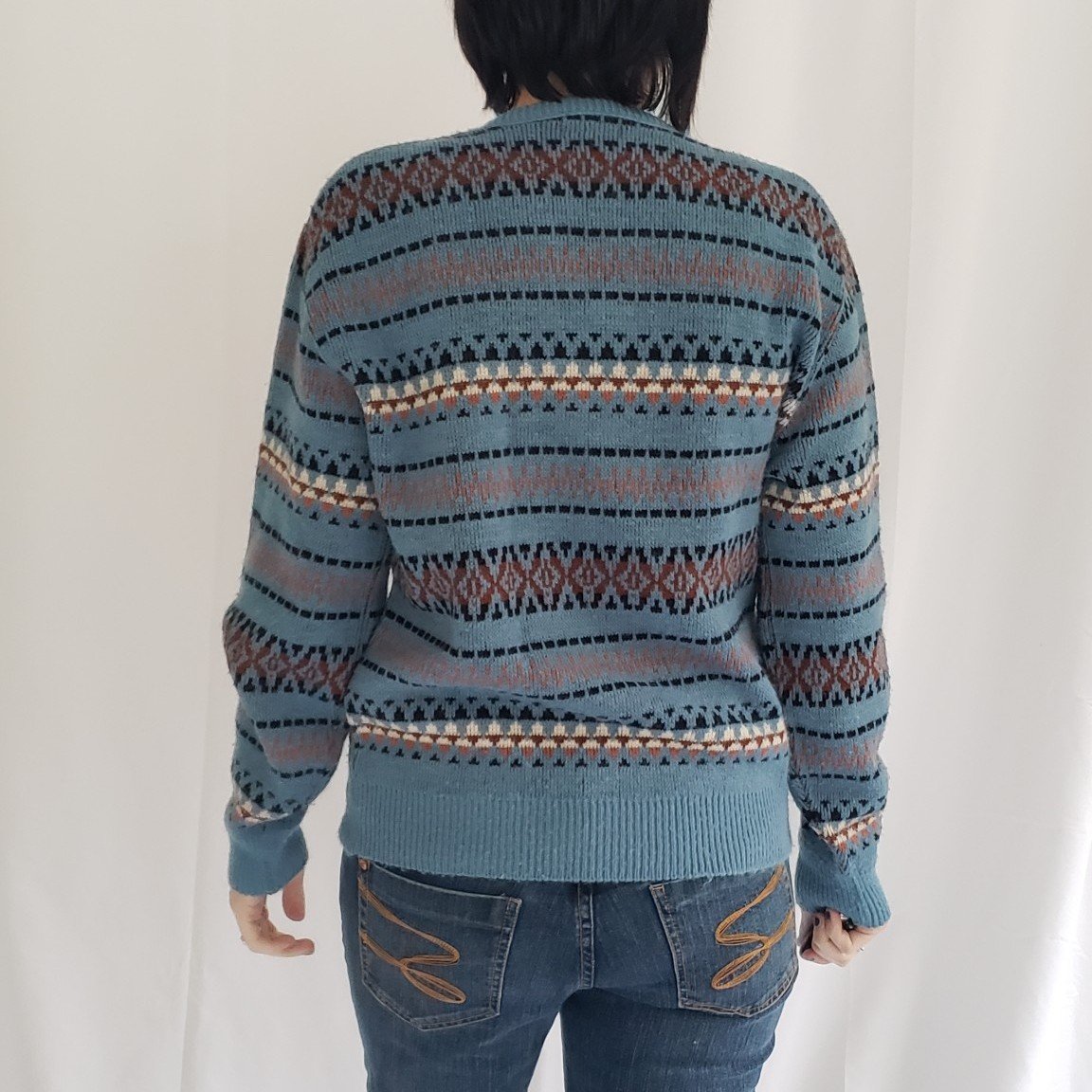 70s Blue Geometric Sweater