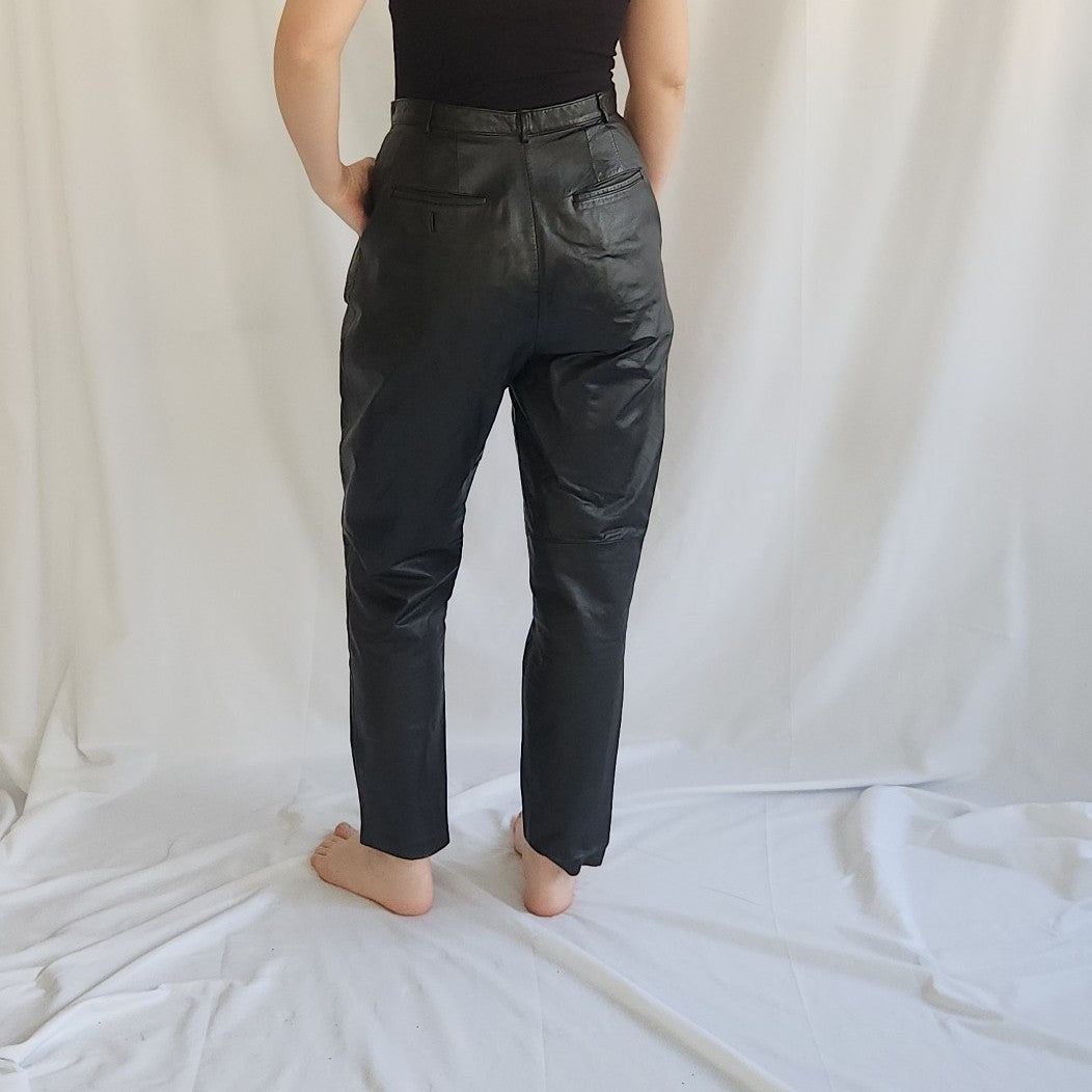 90s Black Leather Biker Pants