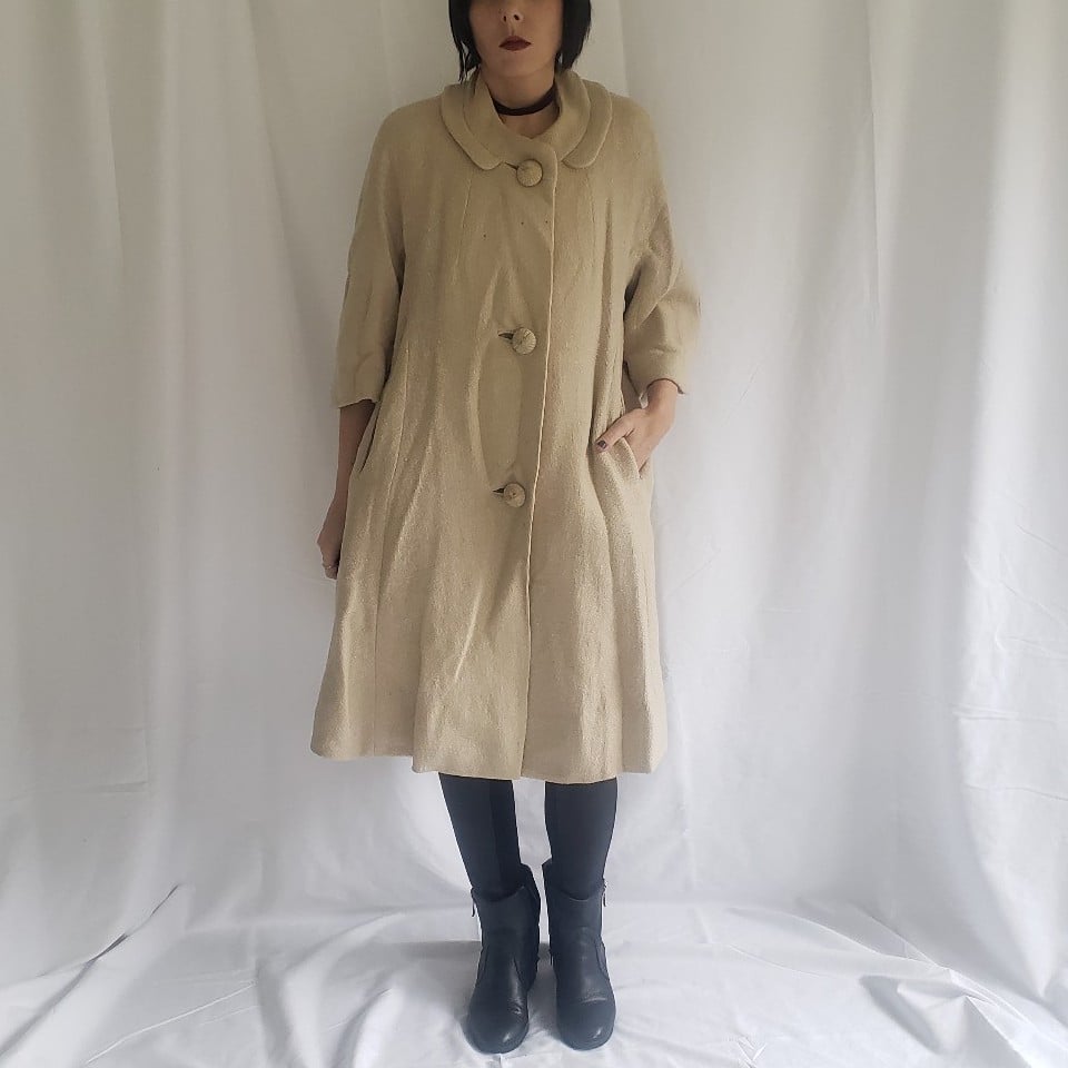 60s Beige Wool Swing Coat