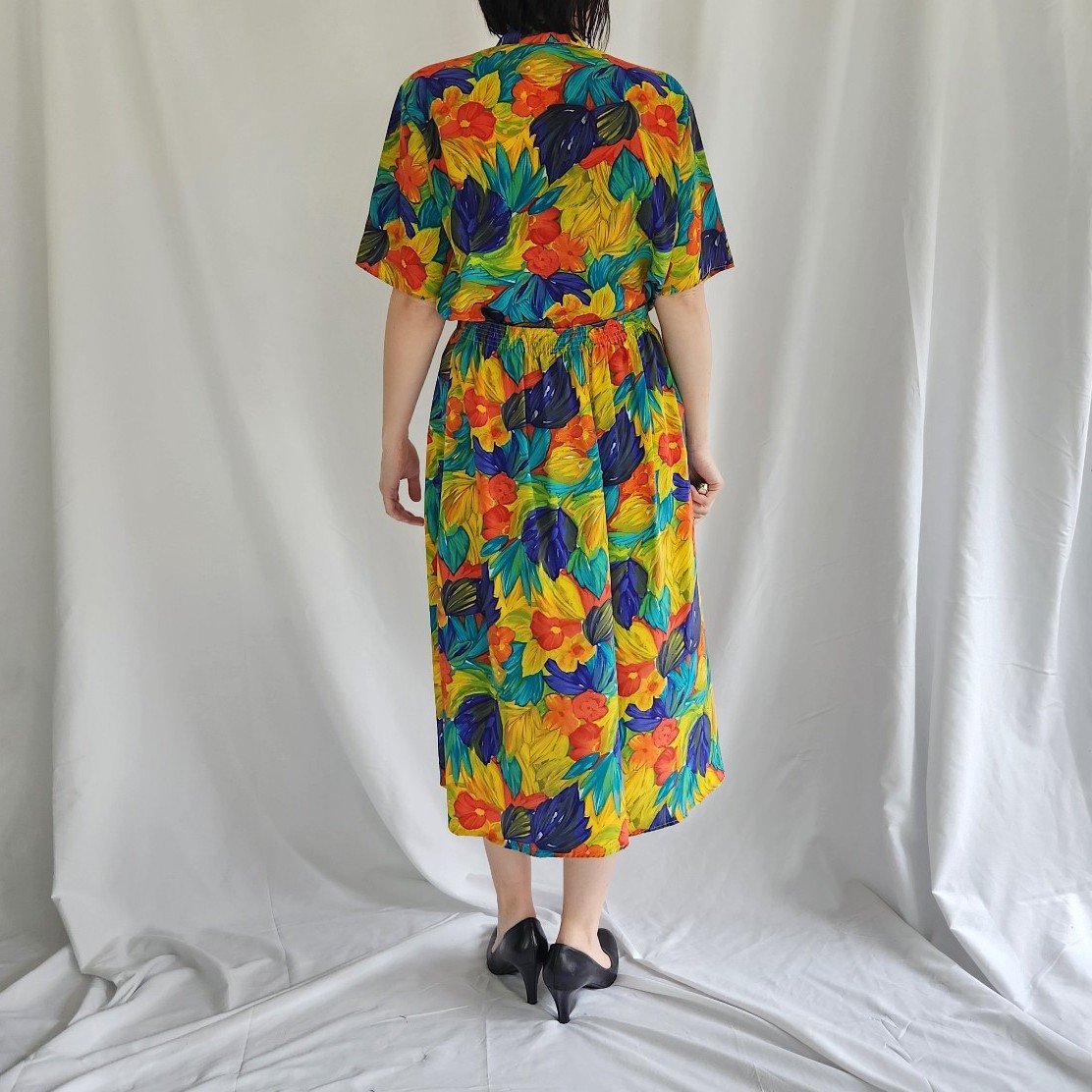 80s Bright Floral Skirt Set