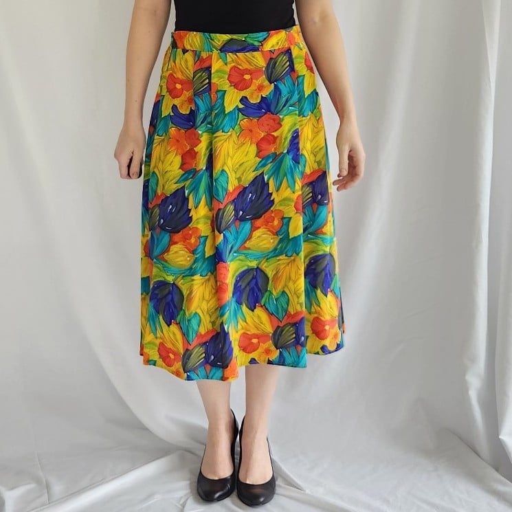 80s Bright Floral Skirt Set