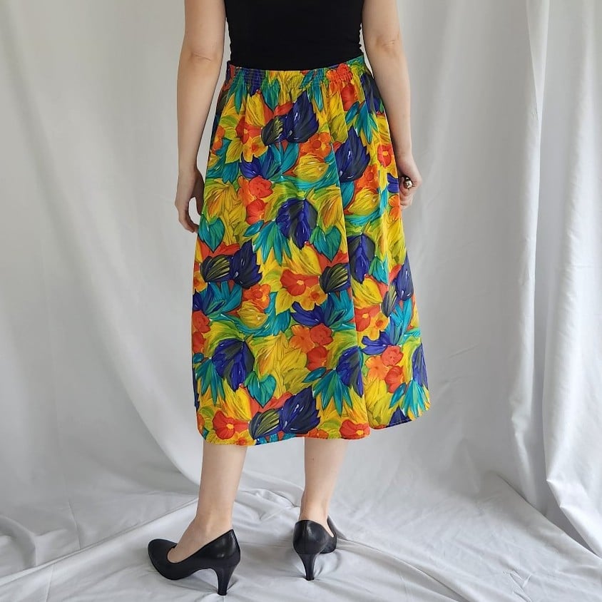 80s Bright Floral Skirt Set