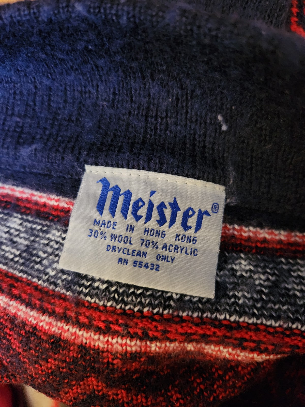 90s Red and Blue Wool Blend Quarter Zip Sweater