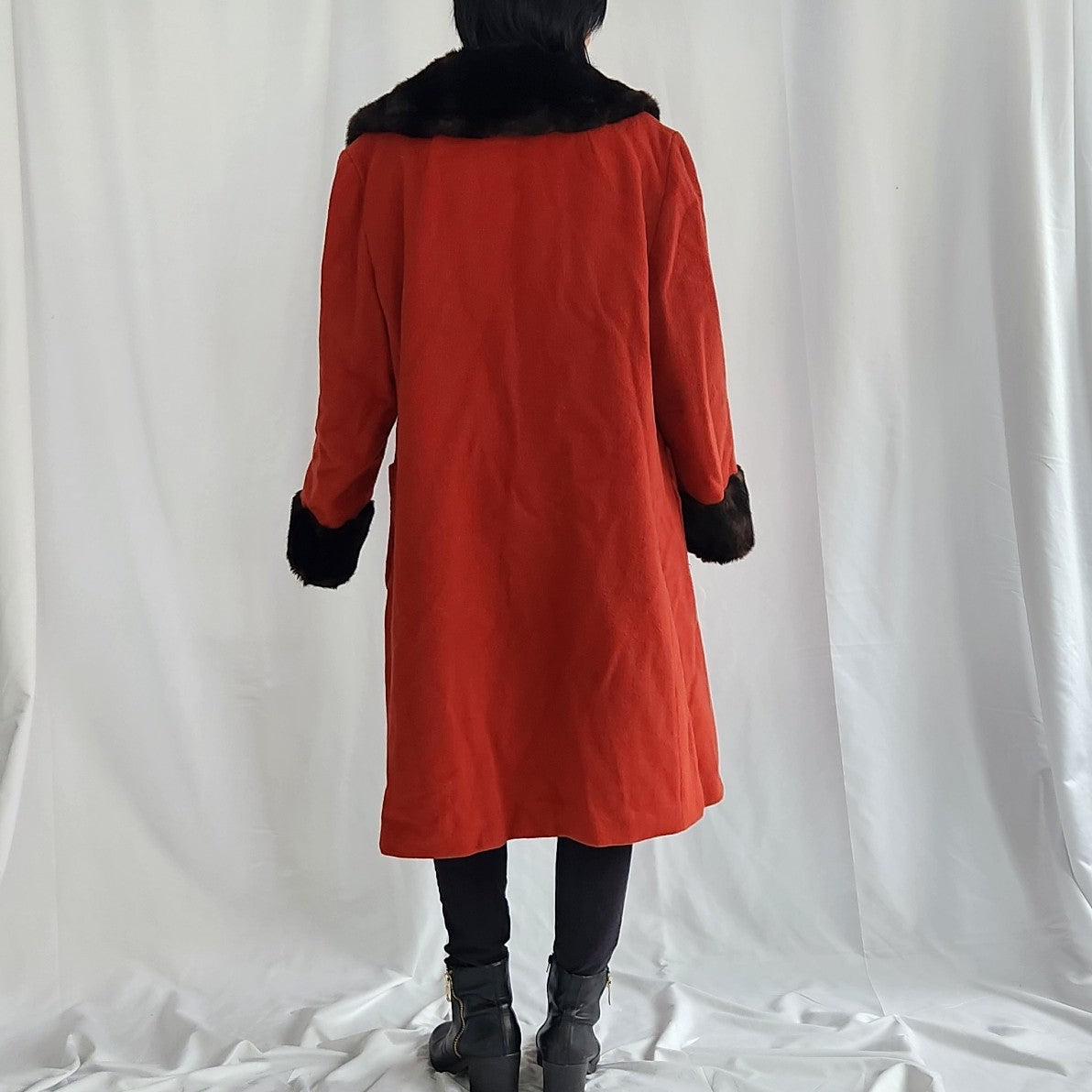 70s Orange Wool Coat with Faux Fur Accents