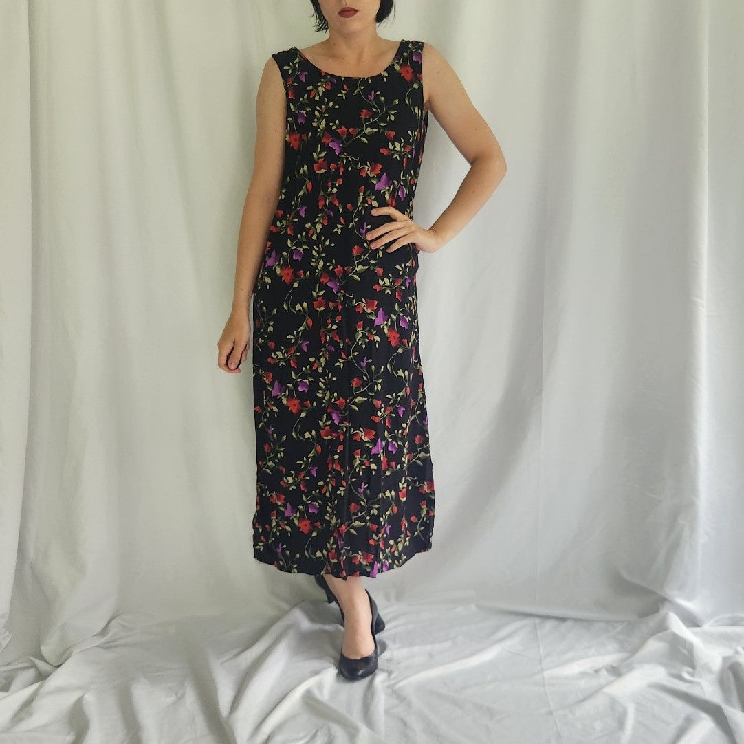 90s/00s Black, Red, and Purple Sleeveless Dress