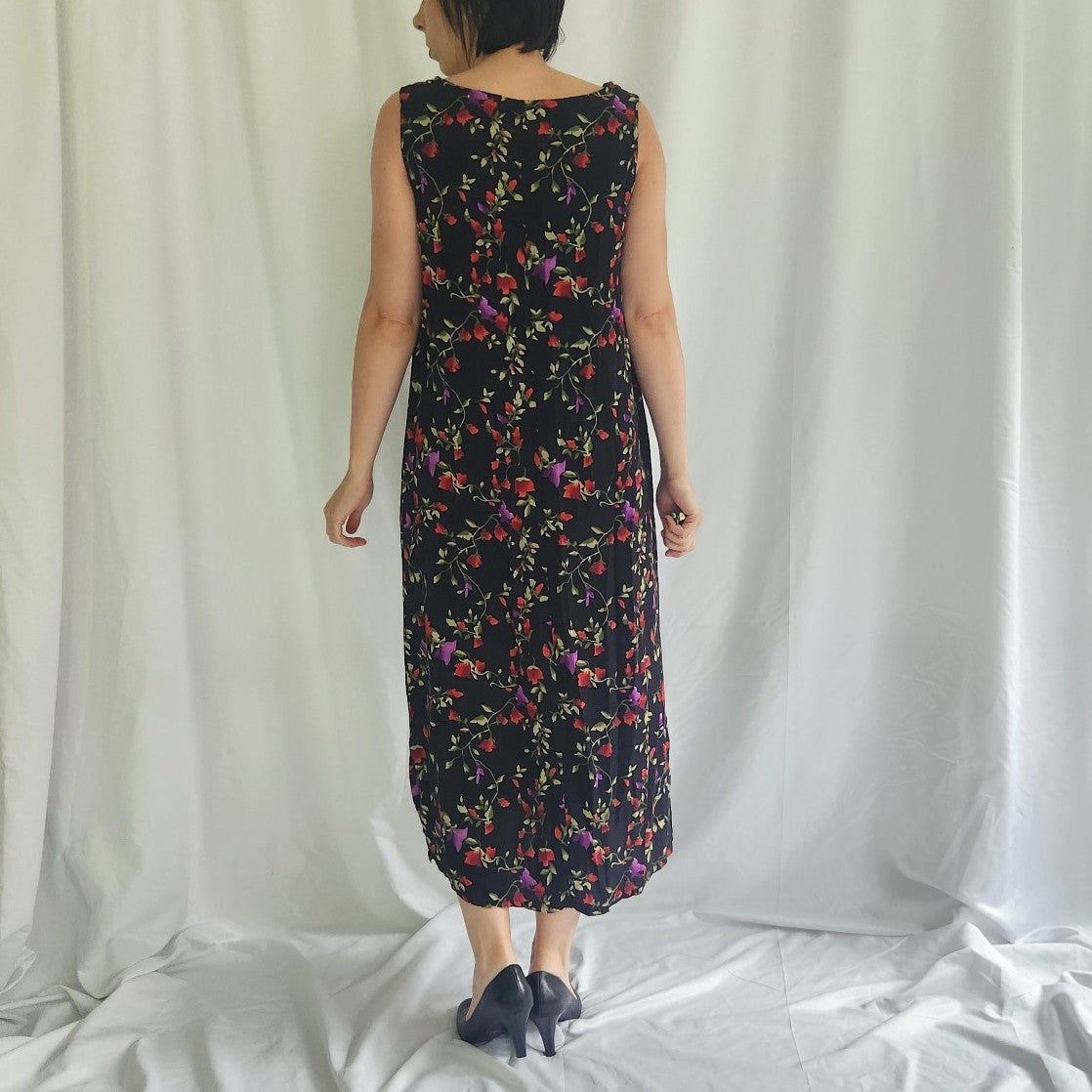 90s/00s Black, Red, and Purple Sleeveless Dress