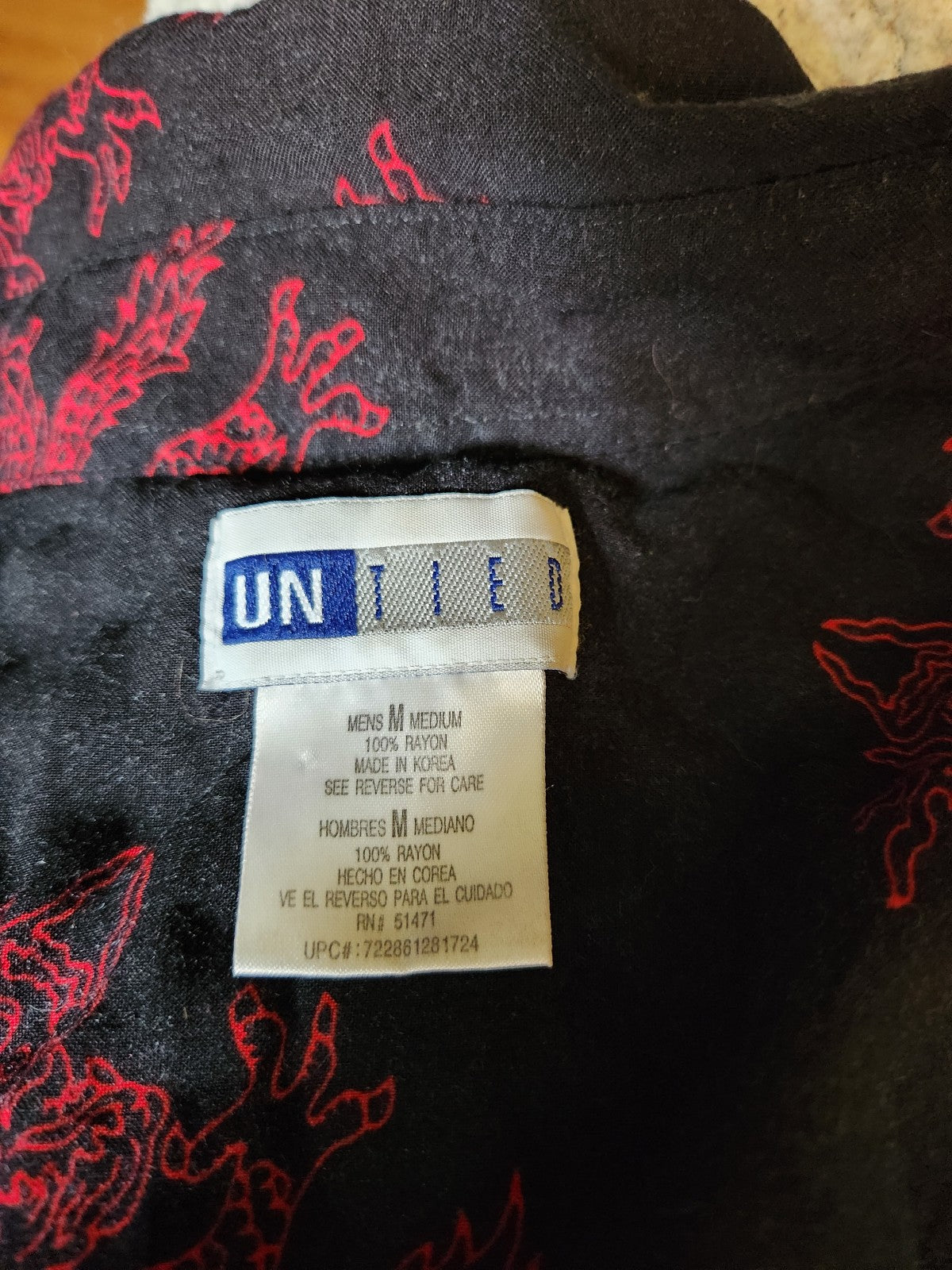 90s Red and Black Dragon Print Rayon Button Down Shirt