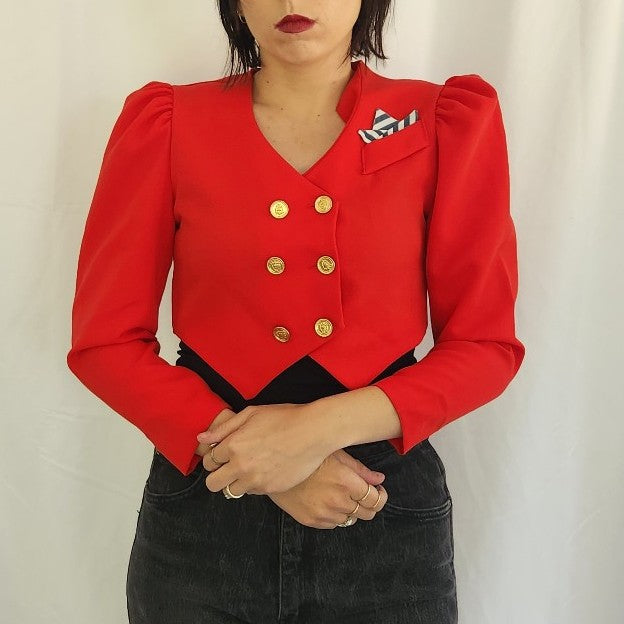 80s Red Cropped Double Breasted Jackets
