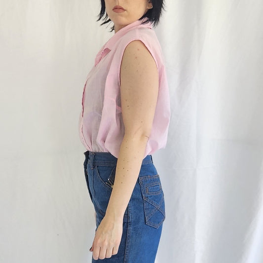 70s Pink Sleeveless Button Down