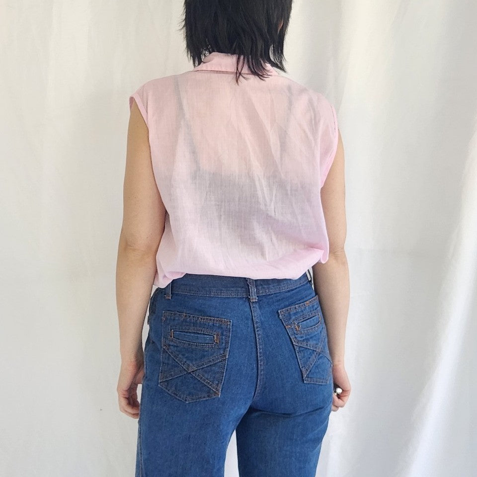 70s Pink Sleeveless Button Down