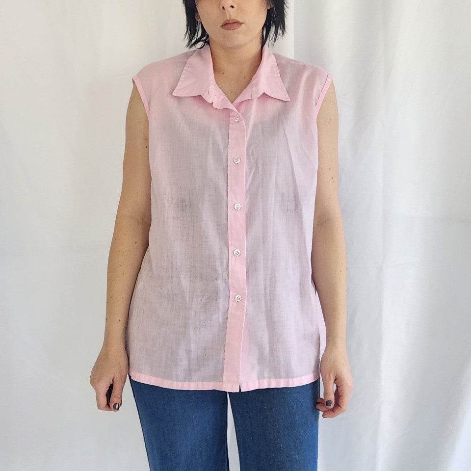 70s Pink Sleeveless Button Down