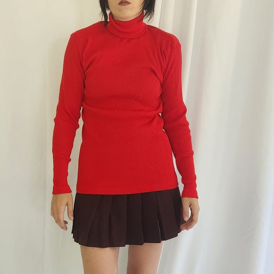 70s Red Ribbed Turtleneck