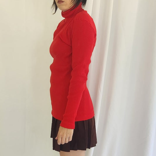 70s Red Ribbed Turtleneck