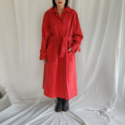 70s Red Ultrasuede Trench Coat