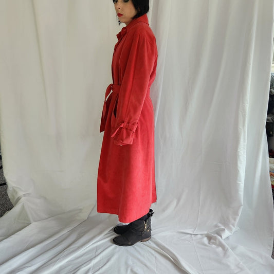 70s Red Ultrasuede Trench Coat