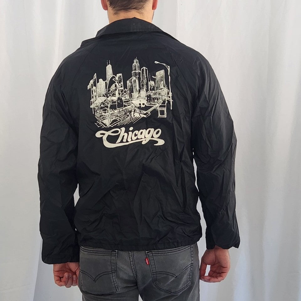 80s Black Chicago Windbreaker