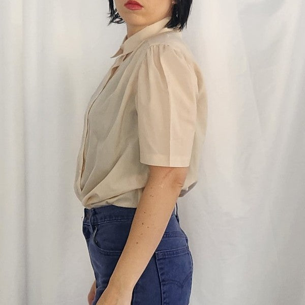 80s Beige Short Sleeve Button Down Shirt