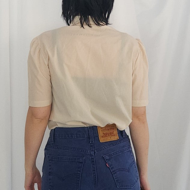80s Beige Short Sleeve Button Down Shirt