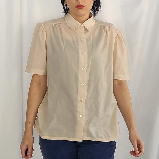 80s Beige Short Sleeve Button Down Shirt