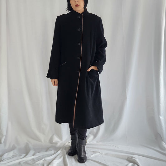 90s Black and Tan Wool Overcoat