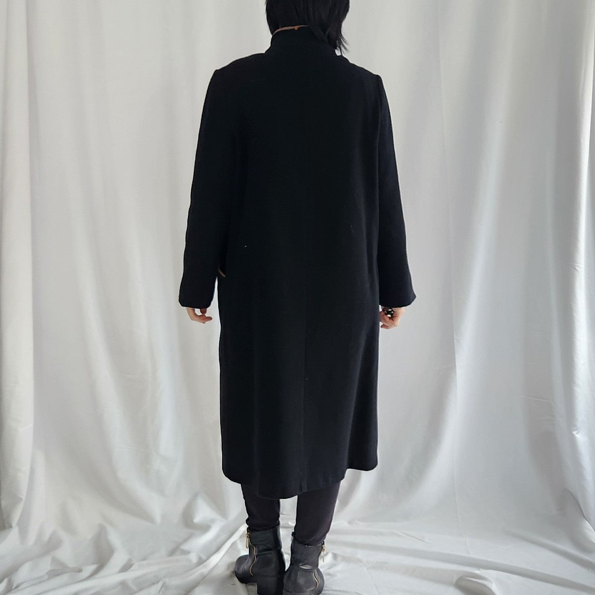 90s Black and Tan Wool Overcoat