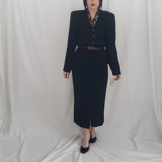 80s Does 40s Deadstock Black Peplum Dress