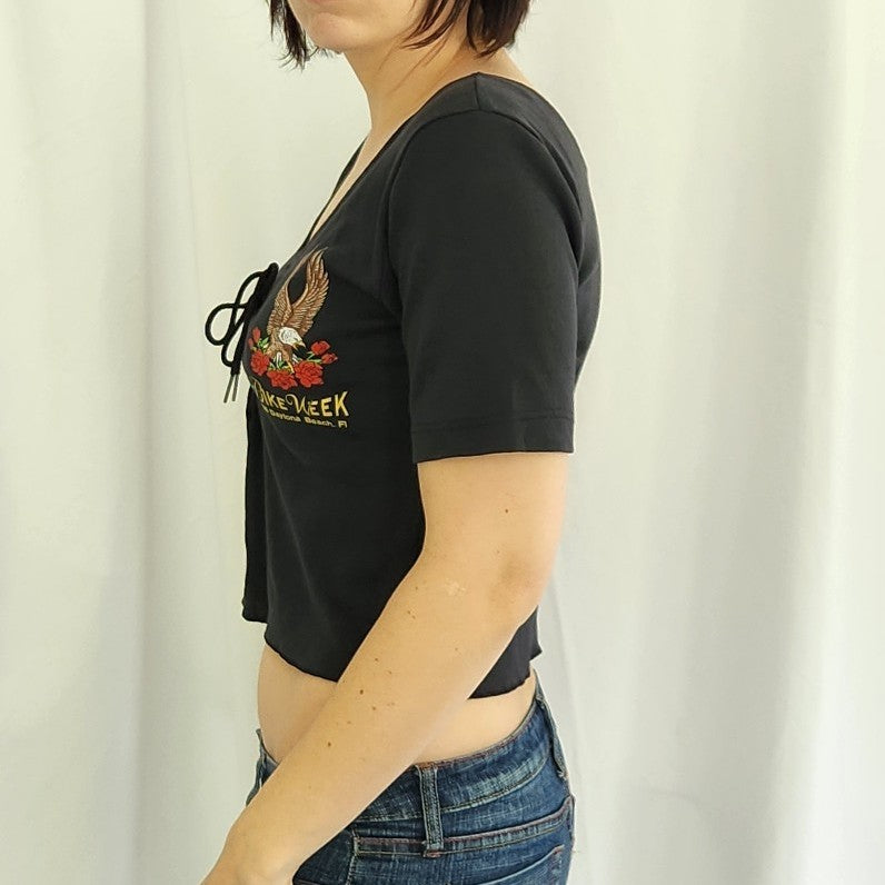 90s Daytona Beach Bike Week Lace Up Crop Top