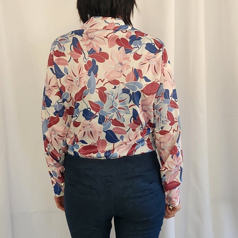 70s Pink and Blue Floral Butto Down