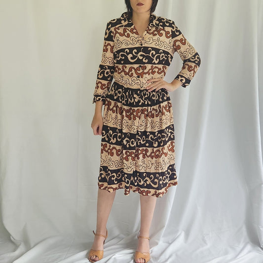 70s Tan and Black Handmade Dress