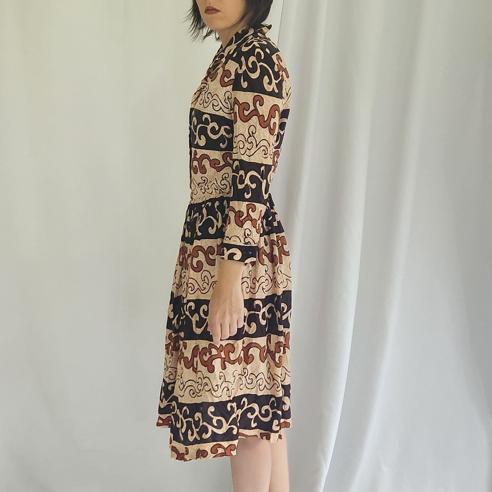 70s Tan and Black Handmade Dress