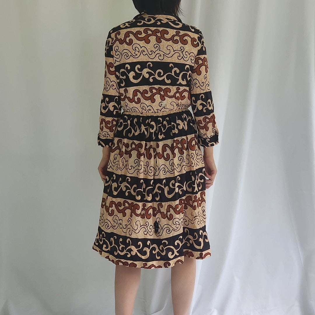 70s Tan and Black Handmade Dress
