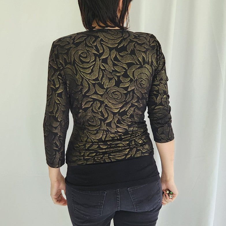 90s Black and Gold Wrap Style Top