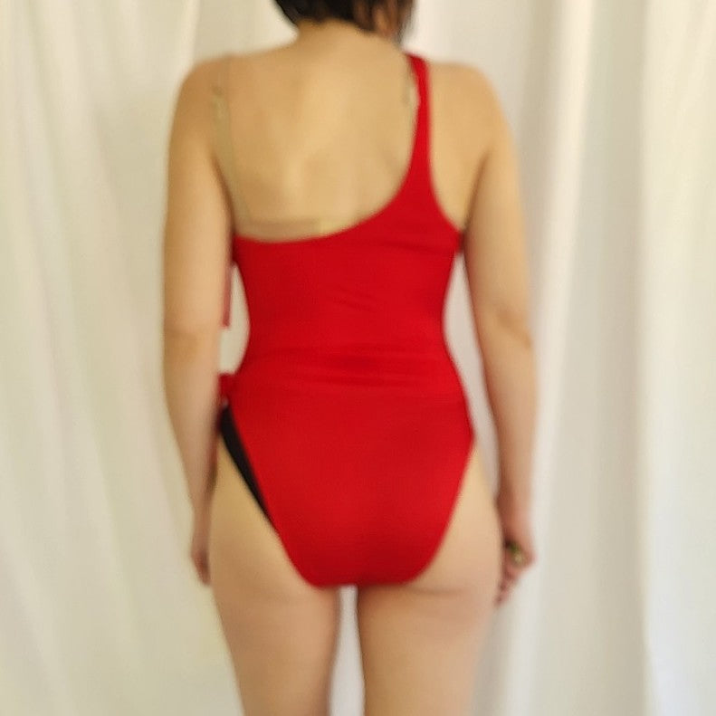 80s/90s Red One Shoulder Swimsuit