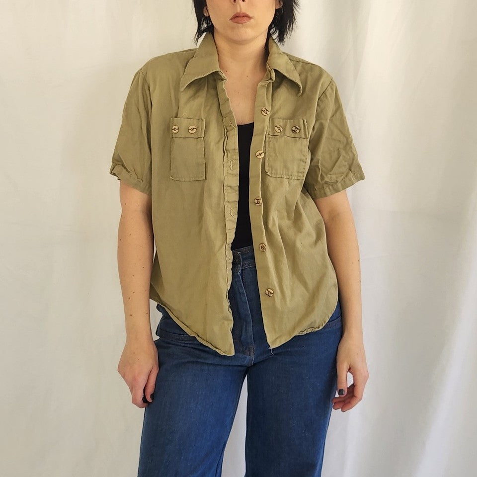 60s/70s Tan 100% Cotton Utility Shirt
