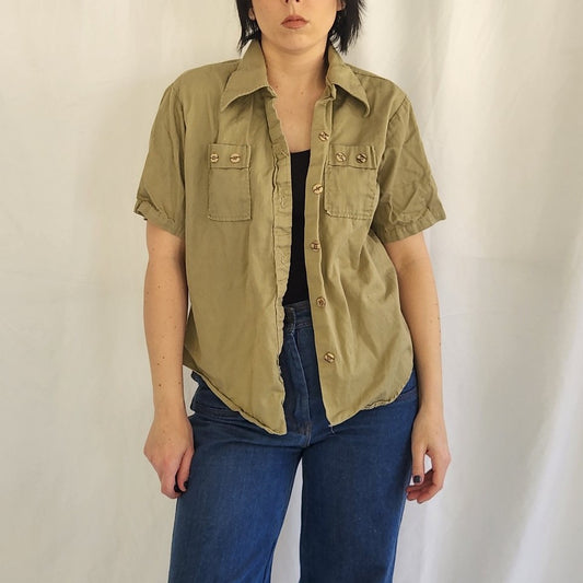 60s/70s Tan 100% Cotton Utility Shirt