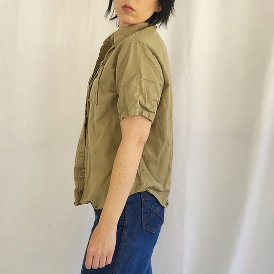 60s/70s Tan 100% Cotton Utility Shirt