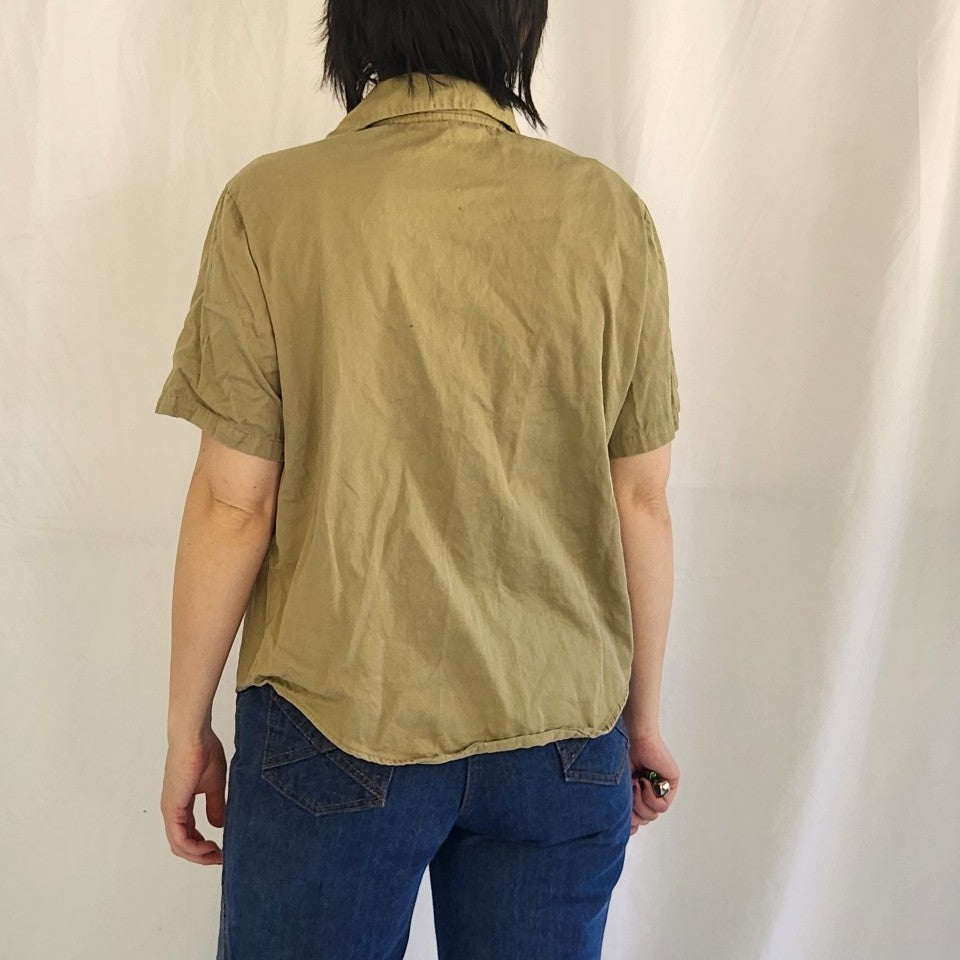 60s/70s Tan 100% Cotton Utility Shirt