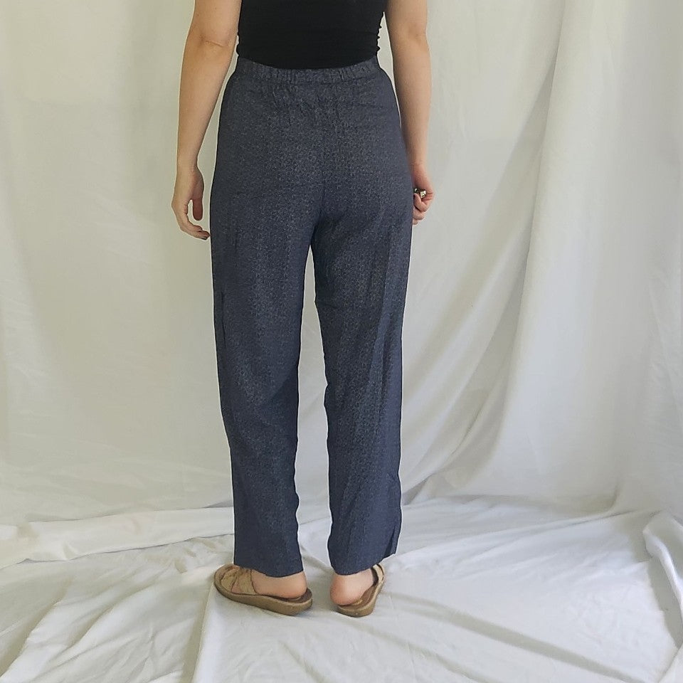 90s/Y2K Blue Ditsy Floral Print Rayon Pants