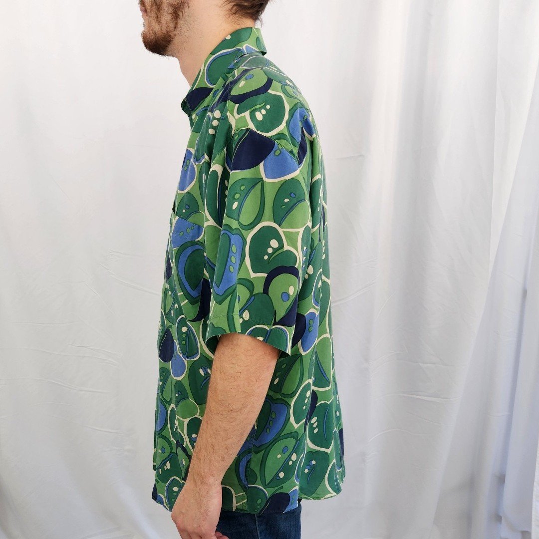 90s/Y2K Green and Blue Silk Shirt