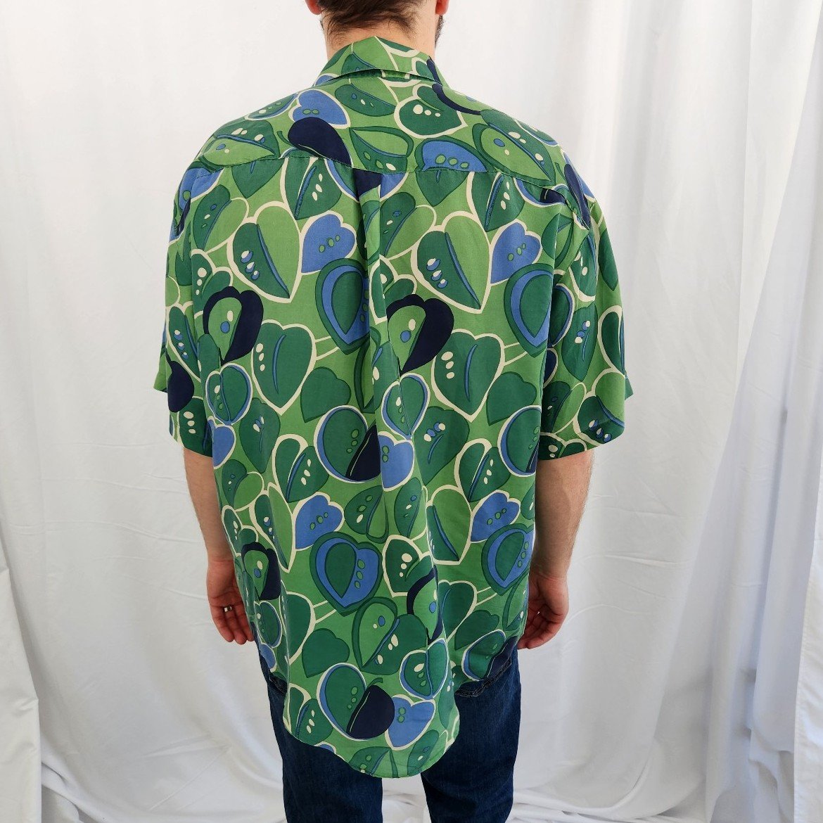 90s/Y2K Green and Blue Silk Shirt