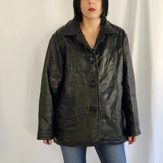 80s Black Textured Leather Jacket